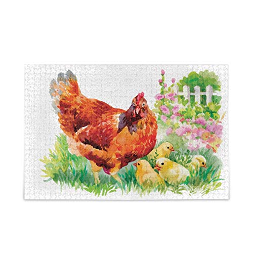 Mnsruu 1000pcs Puzzle Aquarell Henne und Küken Puzzles für Erwachsene Kinder Familie von Mnsruu