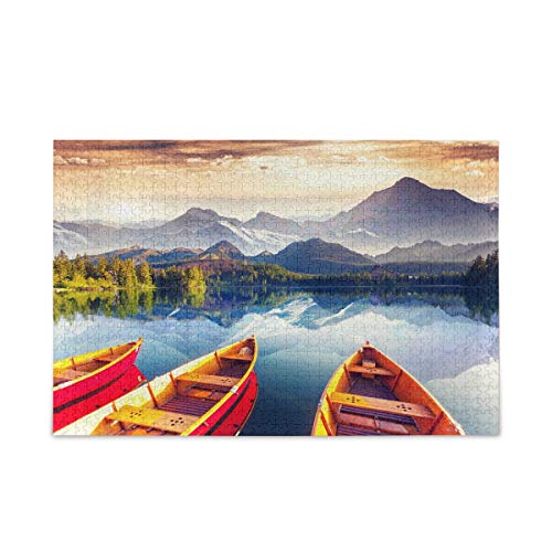 Mnsruu Berglandschaft Boot Wasser Puzzle Freizeit Kreative Spiele 1000 Teile für Erwachsene Kinder Geschenk von Mnsruu