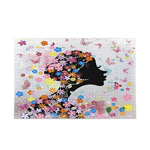 Mnsruu Blumenmädchen Schmetterling Blüte Frauen Puzzle Freizeit Kreative Spiele 1000 Teile für Erwachsene Kinder Geschenk von Mnsruu