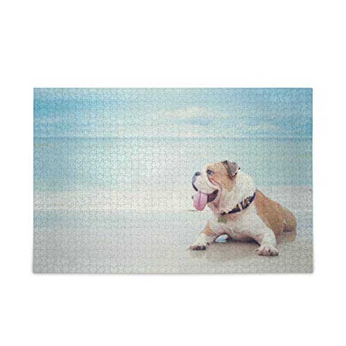 Mnsruu Bulldogge Ozean Meer Strand Puzzle Freizeit Kreative Spiele 1000 Teile für Erwachsene Kinder Geschenk von Mnsruu