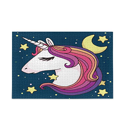 Mnsruu Cartoon Einhorn Kopf Stern Mond Puzzle Freizeit Kreative Spiele 1000 Teile für Erwachsene Kinder Geschenk von Mnsruu