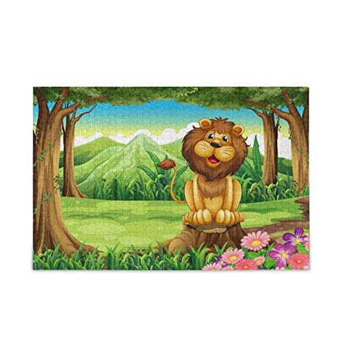 Mnsruu Cartoon Löwe Berg Wald Landschaft Natur Puzzle Freizeit Kreative Spiele 1000 Teile für Erwachsene Kinder Geschenk von Mnsruu