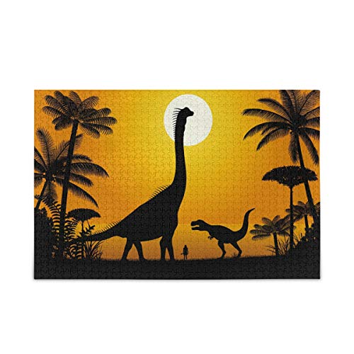 Mnsruu Dinosaurier Palmblatt Sonnenuntergang Baum Puzzle Freizeit Kreative Spiele 1000 Teile für Erwachsene Kinder Geschenk von Mnsruu
