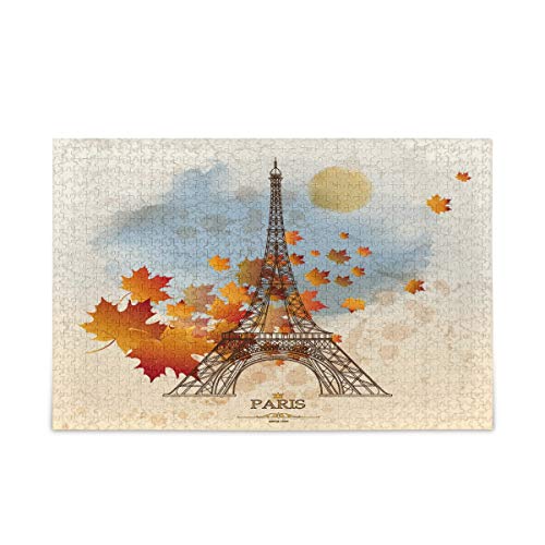 Mnsruu Eiffelturm Ahornblatt Herbst Puzzle Freizeit Kreative Spiele 500 Teile für Erwachsene Kinder Geschenk von Mnsruu