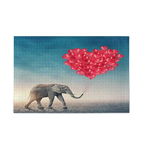 Mnsruu Elefant Rot Ballon Herz Liebe Puzzle Freizeit Kreative Spiele 1000 Teile für Erwachsene Kinder Geschenk von Mnsruu