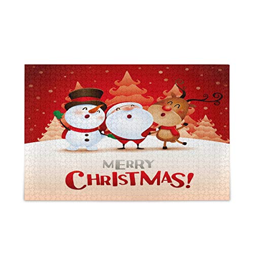 Mnsruu Frohe Weihnachten Schneemann Hirsch Kiefer Puzzle Freizeit Kreative Spiele 1000 Teile für Erwachsene Kinder Geschenk von Mnsruu