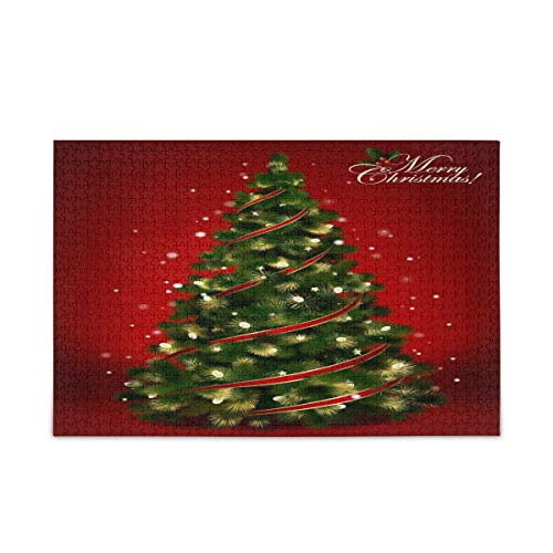 Mnsruu Frohe Weihnachtsbaum Rot Puzzle Freizeit Kreative Spiele 1000 Teile für Erwachsene Kinder Geschenk von Mnsruu