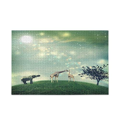 Mnsruu Giraffe Elefant Berg Mond Nacht Sternenklau Puzzle Freizeit Kreative Spiele 1000 Teile für Erwachsene Kinder Geschenk von Mnsruu