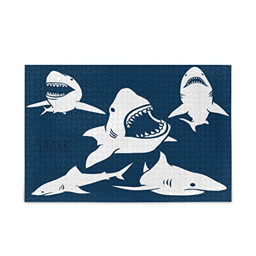 Mnsruu Hai Silhouette Blau Ozean Meer Puzzle Freizeit Kreative Spiele 1000 Teile für Erwachsene Kinder Geschenk von Mnsruu
