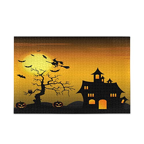 Mnsruu Halloween Nacht Kürbis Fledermaus Puzzle Freizeit Kreative Spiele 1000 Teile für Erwachsene Kinder Geschenk von Mnsruu