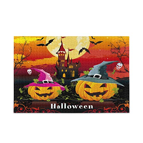 Mnsruu Halloween Schädel Fledermaus Schloss Mond Puzzle Freizeit Kreative Spiele 1000 Teile für Erwachsene Kinder Geschenk von Mnsruu