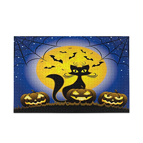 Mnsruu Halloween Tier Katze Kürbis Mond Puzzle Freizeit Kreative Spiele 1000 Teile für Erwachsene Kinder Geschenk von Mnsruu