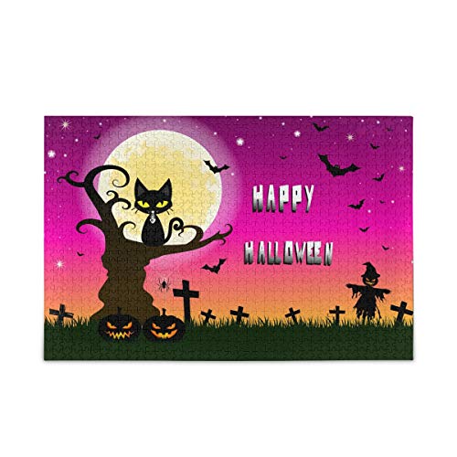 Mnsruu Halloween Tier Katzenbaum Mond Puzzle Freizeit Kreative Spiele 1000 Teile für Erwachsene Kinder Geschenk von Mnsruu