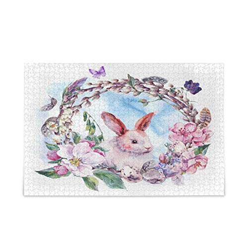 Mnsruu Hase, Hase, Frohe Ostern, Blume, Aquarell-Puzzle, Freizeit, kreative Spiele, 1000 Teile, für Erwachsene und Kinder, Geschenk von Mnsruu