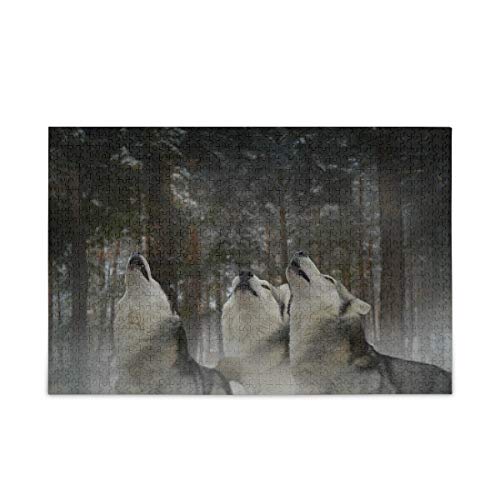 Mnsruu Hipster Wolf Winter Schnee Wald Landschaft Natur Puzzle Freizeit Kreative Spiele 1000 Teile für Erwachsene Kinder Geschenk von Mnsruu