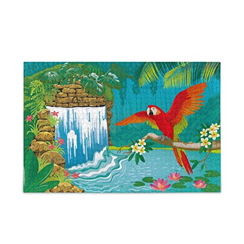 Mnsruu Landschaft Wasserfall Papagei Blüte Zweig Puzzle Freizeit Kreative Spiele 1000 Teile für Erwachsene Kinder Geschenk von Mnsruu