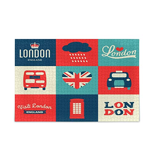 Mnsruu London Britische Flagge Big Ben Bus Telefonzelle Wahrzeichen Puzzle Freizeit Kreative Spiele 1000 Teile für Erwachsene Kinder Geschenk von Mnsruu