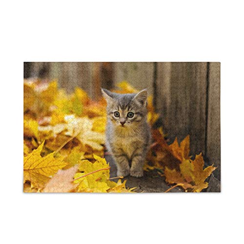 Mnsruu Maple Leaf Cat Kitten Animal Jigsaw Puzzle Freizeit Kreative Spiele 500 Teile für Erwachsene Kinder Geschenk von Mnsruu