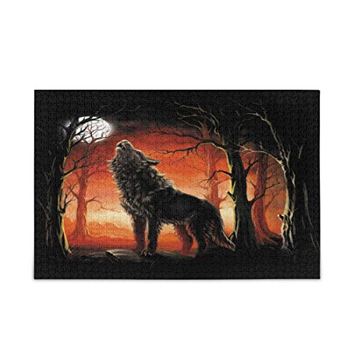 Mnsruu Mond Wolf Tier Baum Ast Puzzle Freizeit Kreative Spiele 1000 Teile für Erwachsene Kinder Geschenk von Mnsruu