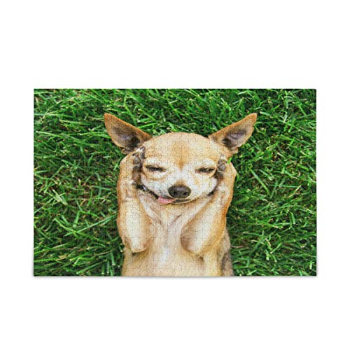 Mnsruu Niedlicher Chihuahua Welpe Hund Grünes Gras Puzzle Freizeit Kreative Spiele 1000 Teile für Erwachsene Kinder Geschenk von Mnsruu