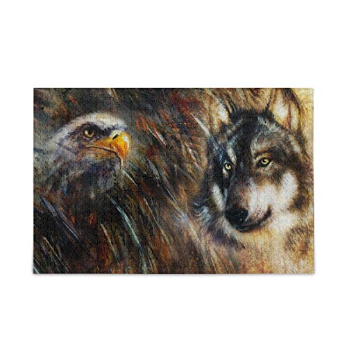 Mnsruu Ölgemälde Blaues Auge Tier Wolf Puzzle Freizeit Kreative Spiele 1000 Teile für Erwachsene Kinder Geschenk von Mnsruu