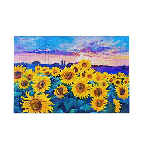 Mnsruu Ölgemälde Sonnenblumenblüte Blume Puzzle Freizeit Kreative Spiele 1000 Teile für Erwachsene Kinder Geschenk von Mnsruu