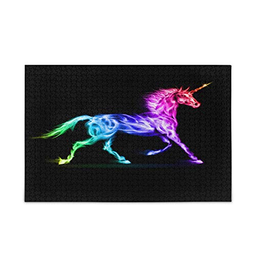 Mnsruu Regenbogenfarbenes Einhorn-Pferd, schwarzes Puzzle, Freizeit, kreative Spiele, 1000 Teile, für Erwachsene und Kinder, Geschenk von Mnsruu
