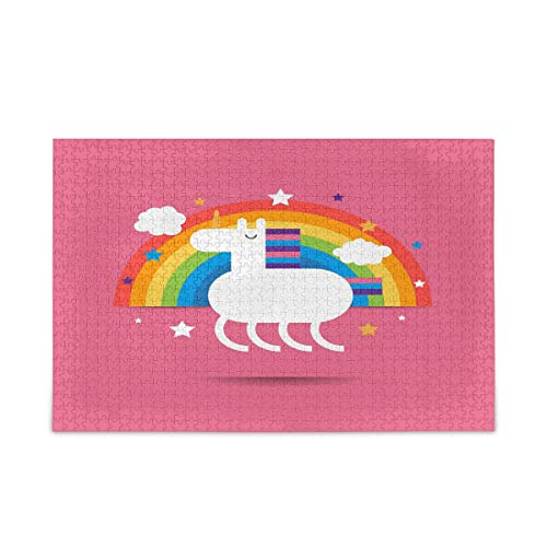 Mnsruu Rosa Einhorn Pferd Stern Regenbogen Puzzle Freizeit Kreative Spiele 1000 Teile für Erwachsene Kinder Geschenk von Mnsruu