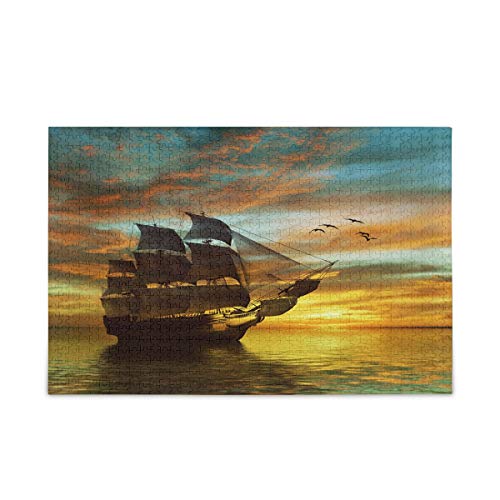 Mnsruu Schöne Landschaft Segelboot Vogel Sonnenuntergang Puzzle Freizeit Kreative Spiele 1000 Teile für Erwachsene Kinder Geschenk von Mnsruu