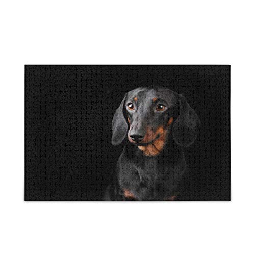 Mnsruu Schwarzer Dackel Welpe Mops Hund Puzzle Freizeit Kreative Spiele 1000 Teile für Erwachsene Kinder Geschenk von Mnsruu
