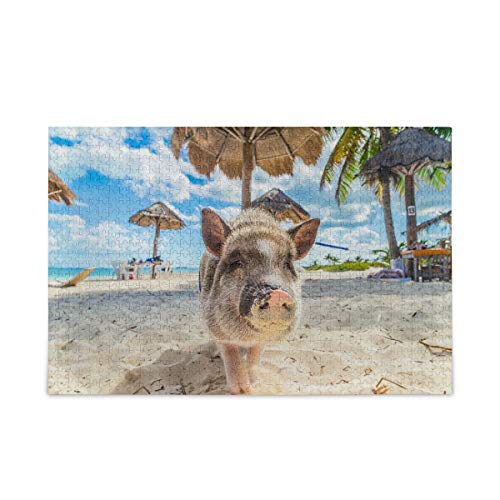 Mnsruu Schwein Ferkel Strand Sand Himmel Puzzle Freizeit Kreative Spiele 500 Teile für Erwachsene Kinder Geschenk von Mnsruu