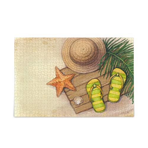 Mnsruu Sommer Seestern Ozean Meer Palme Blätter Puzzle Freizeit Kreative Spiele 1000 Teile für Erwachsene Kinder Geschenk von Mnsruu