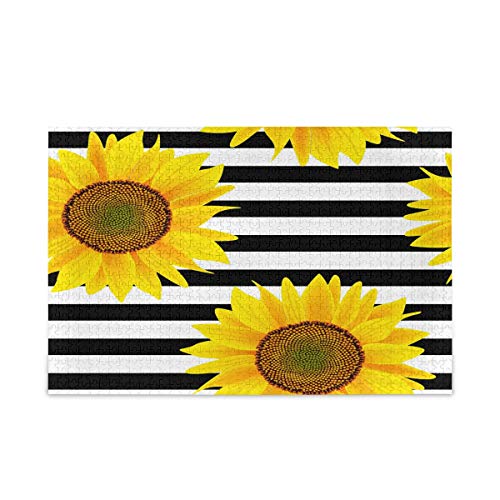 Mnsruu Sonnenblumenblüte Gestreift Puzzle Freizeit Kreative Spiele 1000 Teile für Erwachsene Kinder Geschenk von Mnsruu
