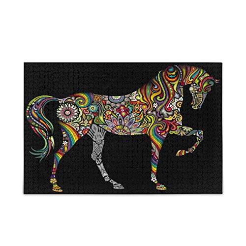 Mnsruu Tribal Ethnische Blumen Tier Pferd Puzzle Freizeit Kreative Spiele 1000 Teile für Erwachsene Kinder Geschenk von Mnsruu