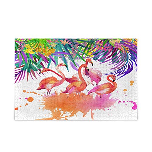 Mnsruu Tropischer Flamingo, Vogel, Palme, Blätter, Aquarell-Puzzle, Freizeit, kreative Spiele, 1000 Teile, für Erwachsene und Kinder, Geschenk von Mnsruu
