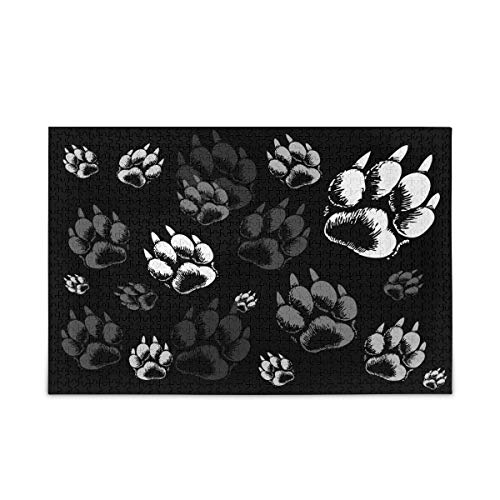 Mnsruu Wolf Paw Print Schwarz Puzzle Freizeit Kreative Spiele 1000 Teile für Erwachsene Kinder Geschenk von Mnsruu