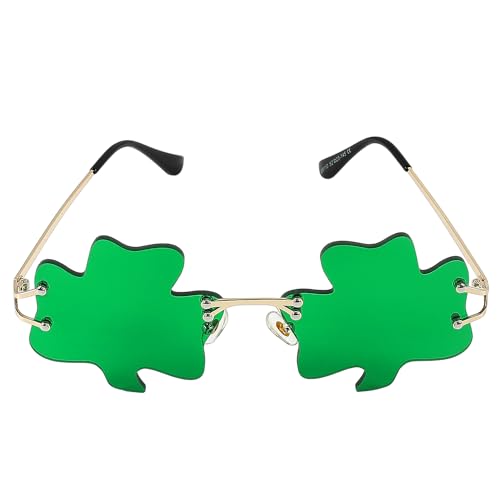 MoKo Kleeblatt Sonnenbrille, 1 Paar Kostümbrille Metallrahmen Grüne Brille Party Deko für St. Patrick's Day, Irische Kleeblatt Brille Kostüm Brille für Damen Herren Kinder, Dunkelgrün von MoKo
