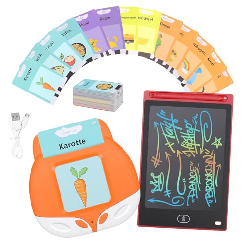 MoKo Sprechende Lernkarten Deutsch, interaktive Kleinkind Flash-Karten mit 224 Words, 8,5 Zoll Zeichnung Tablet Spielzeug, Lernen Montessori-Spielzeug für 2-5-jährige Jungen und Mädchen, Orange von MoKo