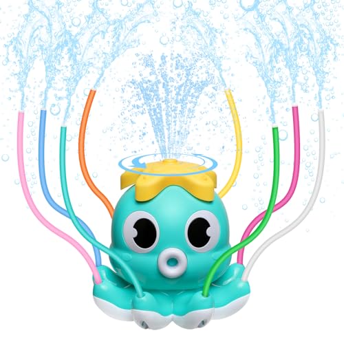 MoKo Wassersprinkler für Kinder, Niedliches Outdoor Wasserspielzeug, Schwimmbad Spielzeug mit 8 Wackelrohren & 2 Schlauchklemme, Sommer Kraken Wasserspielzeug für Jungen Mädchen Haustiere, Blau von MoKo