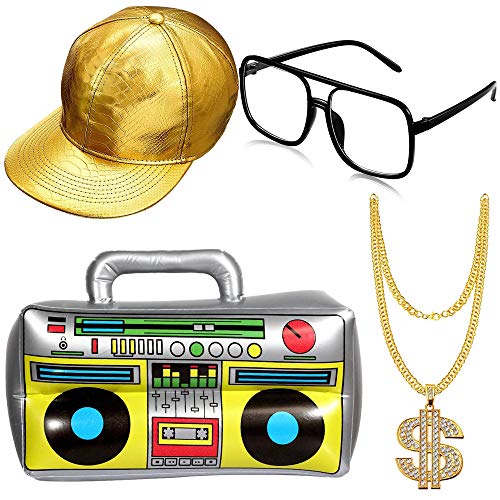 4 Stück Set Hip-Hop Kostüm Set, Hip Hop Kostüm Golden Baseball Cap,Schaffen Sie Eine Hip-Hop-Atmosphäre Für Partys, Rap-Konzerte und andere outdoor-Aktivitäten von Guoml