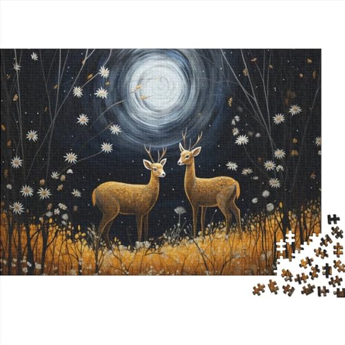 Deer in The Afterglow Puzzle Für Erwachsene 1000 Teile Oil Painting of A Deer Educational Game Moderne Wohnkultur Geburtstag Family Challenging Games Stress Relief Toy 1000pcs ( von MoThaF