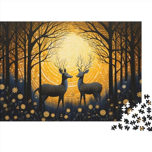Deer in The Afterglow Puzzles Erwachsene 500 Teile Oil Painting of A Deer Geburtstag Family Challenging Games Moderne Wohnkultur Lernspiel Entspannung Und Intelligenz 500pcs (5 von MoThaF