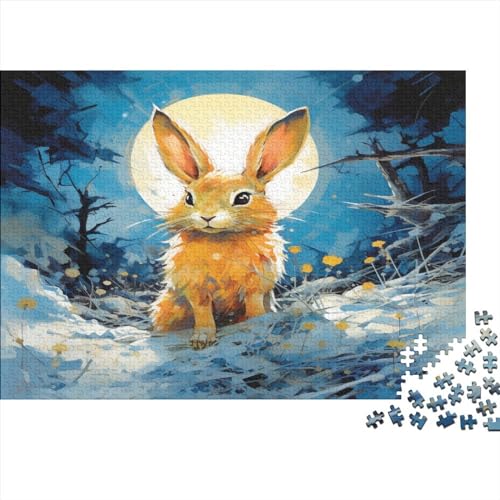 Moonlight Bunny Holzpuzzle Erwachsene, Puzzle Holz Kreative Oil Painting Styles Geschenke Für Die Familienspiel Sammlung, Holzpuzzle Für Erwachsene 500pcs (52x38cm) von MoThaF