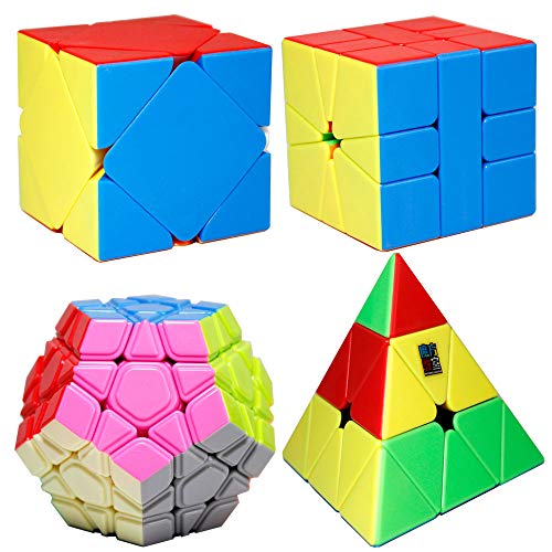 moyu MoFangJiaoShi MFJS 4 verschiedene geformte Puzzle Cube Combo Set enthält 3x3 Pyramide Magic Cube + 3 Schicht Dodekaeder Magic Cube + Skewb Cube + SQ1 Zauberwürfel (Multicolor Stickerless) von Moyu