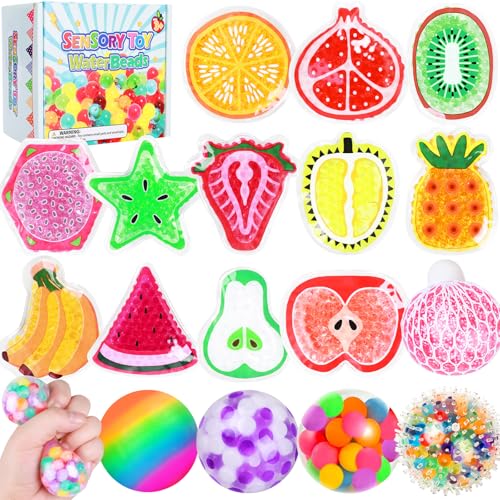 MoZkkiz 12 Stück Anti Stress Bälle, Obst Antistressball, Kühlkissen für Kinder & Erwachsene, Quetschball Antistress Spielzeug für Kinder & Erwachsene von MoZkkiz