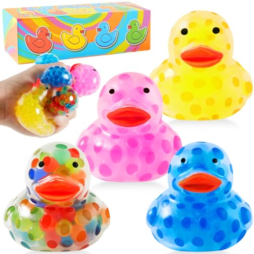 4 Stück Antistressball, Mini Duck Stressbälle, Knautschball für Kinder und Erwachsene - Stressball zum Kneten, Knetball für Hände Therapie, Squeeze Ball Anti Stress Spielzeug Wiederverwendbare von MoZkkiz