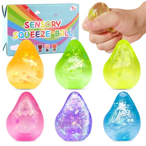 6 Stück Antistressball Kinder Erwachsene, Water Drop Squeeze Squishy Anti Stress Bälle, Stressbälle Fidget Toy Stressabbau, Antistress Quetschball Sensorische Stressball Sugar Ball Stress Spielzeug von MoZkkiz