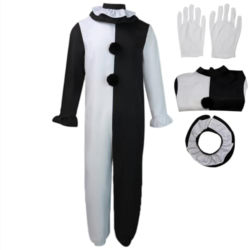 Moalioi Art The Clown Kostüm Cosplay Halloween Bodysuit The Killer Clown Cosplay Kostüm Maske Full Set (Jumpsuit, Small) von Moalioi