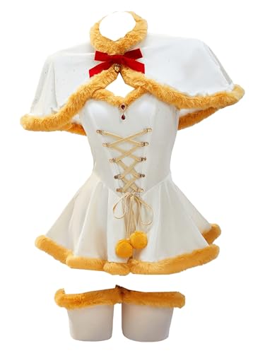 Mobbunny Anime Derivative Cosplay Kostüm Frauen Weihnachten Flauschiges Kleid mit Umhang und Socken Elfe Magisches Mädchen Outfit, Weiss/opulenter Garten, Large Mobbunny Anime Derivative Cosplay Kostüm Frauen Weihnachten Flauschiges Kleid mit Umhang und Socken Elfe Magisches Mädchen Outfit, Weiss/opulenter Garten, Large von Mobbunny