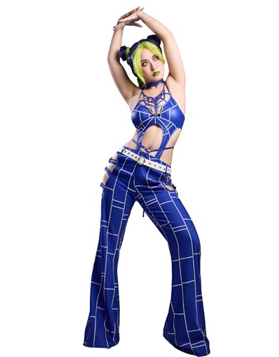 Mobbunny Anime Derivative Spiderweb Cosplay Bodysuit Cutout Bodysuit und Lange Hose mit Gürtel Cosplay Kostüm von Mobbunny